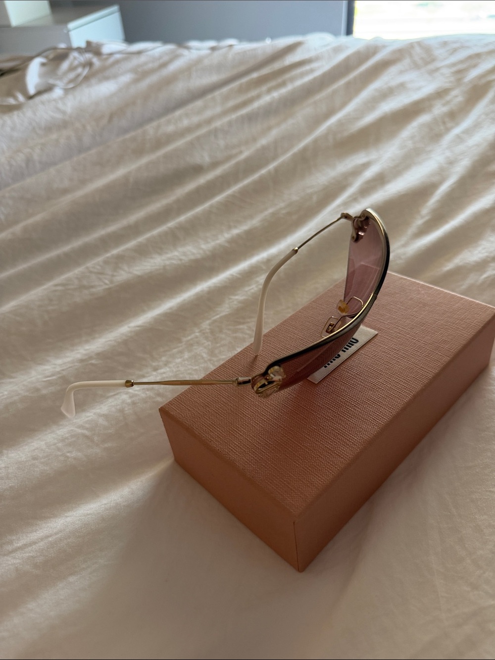 Miu Miu Pink Rimless Sunglasses with Crystal Temples - Picture 2 of 5
